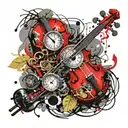 Violin instrument with old clock  tattoo design idea
