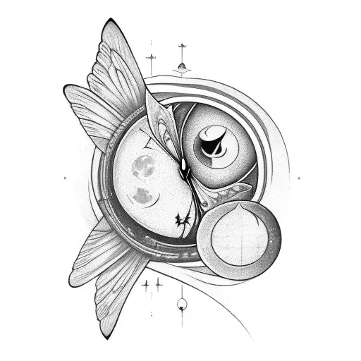 Underboobtattoo gothic architecture elements with a moth in the middle and moon phases going outwards tattoo design idea