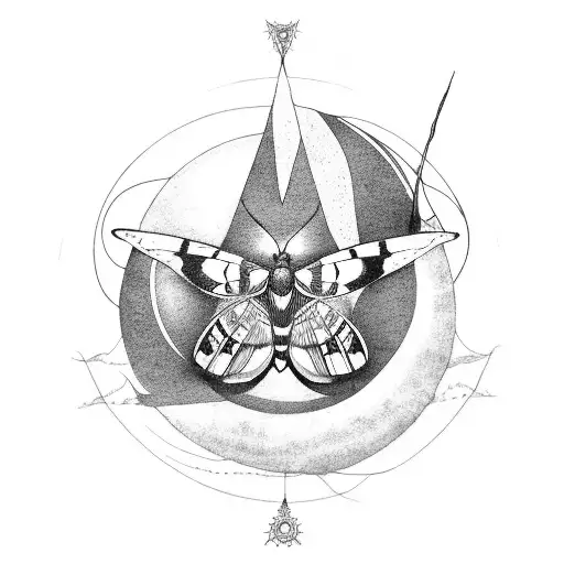 gothic architecture elements with a moth in the middle and moon phases going outwards tattoo design idea
