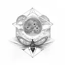 gothic architecture elements with a moth in the middle and moon phases going outwards tattoo design idea