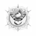 gothic architecture elements with a moth in the middle and moon phases going outwards tattoo design idea