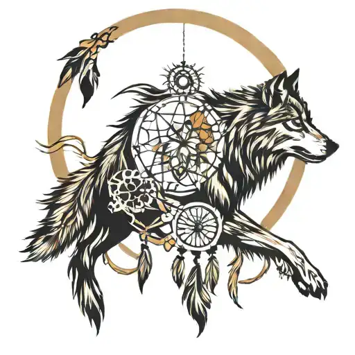 wolf and dreamcatcher with my moms name somwhere in it  tattoo design idea