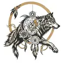 wolf and dreamcatcher with my moms name somwhere in it  tattoo design idea