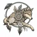 wolf and dreamcatcher with my moms name somwhere in it  tattoo design idea