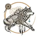 wolf and dreamcatcher with my moms name somwhere in it  tattoo design idea