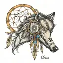 wolf and dreamcatcher with my moms name somwhere in it  tattoo design idea