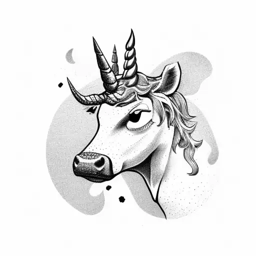 cow fighting a unicorn tattoo design idea