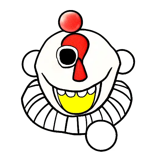 clown skull, in place of the skull's nose a clown nose ball tattoo design idea