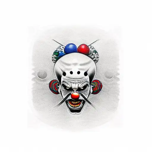clown skull, in place of the skull's nose a clown nose ball tattoo design idea