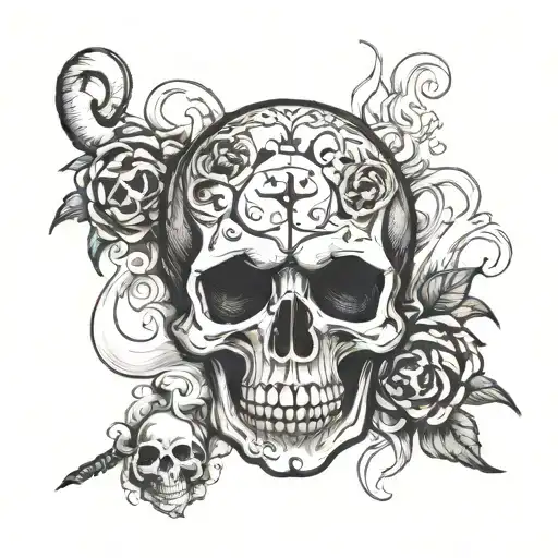lung cancer symbol with smoking skull tattoo design idea