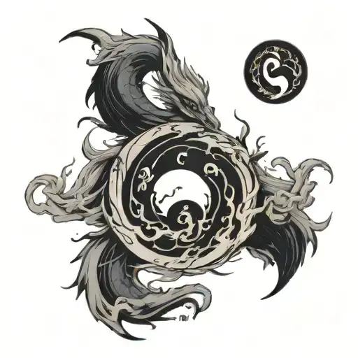 Yin yang on the chest in the style of lightning and Zeus theme tattoo design idea