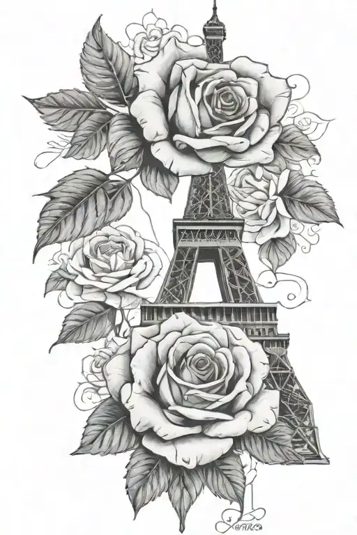 Eiffel Tower fading into roses   tattoo design idea