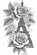 Eiffel Tower fading into roses   tattoo design idea