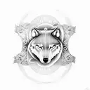 Skoll and Hati, the wolf brothers from Norse mythology, depicted in a mesmerizing dotwork design with the sun and moon in the background. tattoo design idea