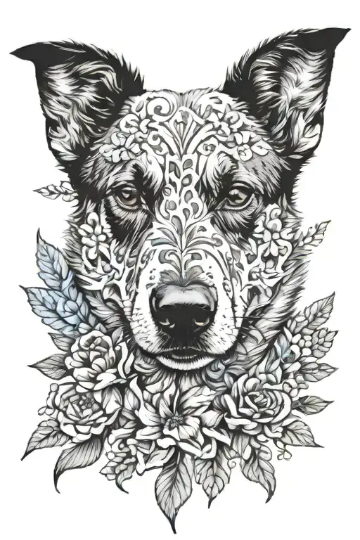 blue heeler floral patterns tattoo design idea
