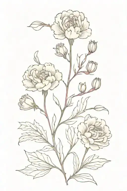 spinal tattoo with carnations, iris, ros, larkspur and chrysanthemum  tattoo design idea