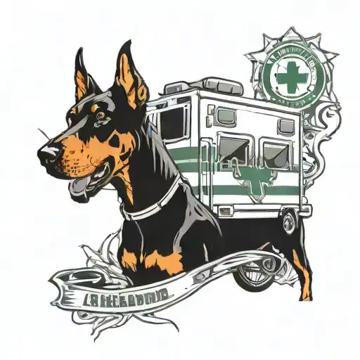 Ambulance paramedic Doberman and blood type II tattoo design idea