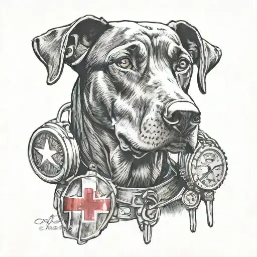 Ambulance paramedic Doberman and blood type II tattoo design idea
