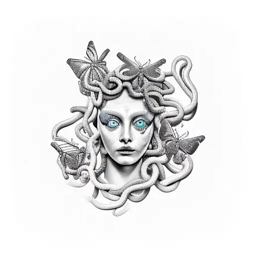 Medusa and butterfly tattoo design idea
