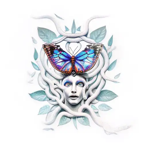 Medusa and butterfly tattoo design idea