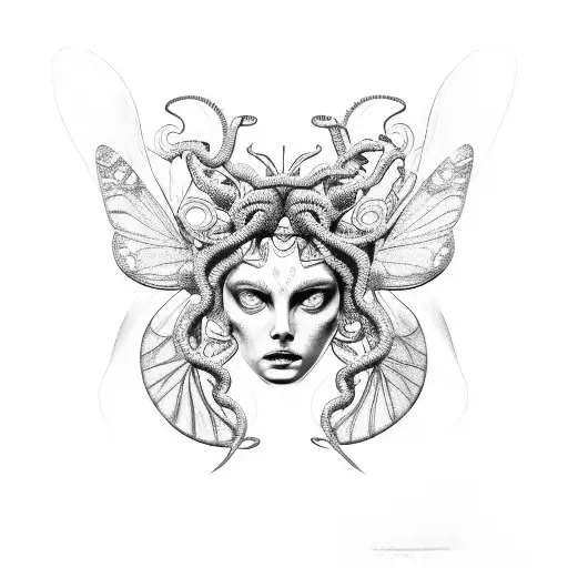 Medusa and butterfly tattoo design idea