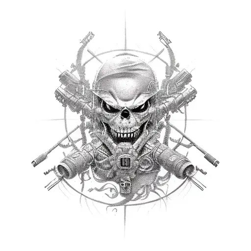 Generate an intricate tattoo sleeve design featuring elements of a U.S. Army airborne infantryman and machine gunner, sy tattoo design idea
