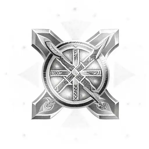 shield templar cross and a sword with nordic runes tattoo design idea