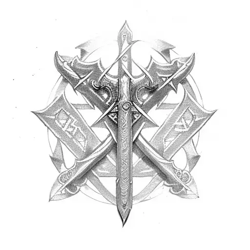 shield templar cross and a sword with nordic runes tattoo design idea
