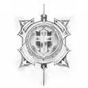 shield templar cross and a sword with nordic runes tattoo design idea