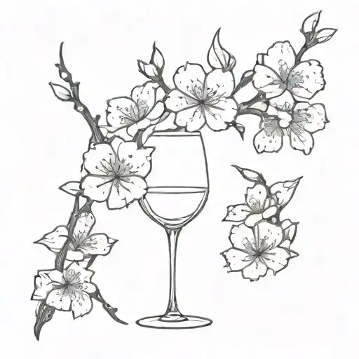 wine glass cherry blossoms tattoo design idea