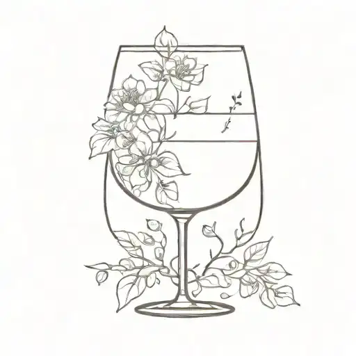 wine glass small flowers around tattoo design idea