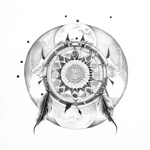 Dreamcatcher with Moon Phases tattoo design idea