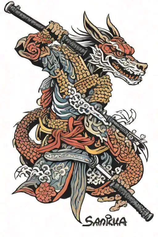 samurai m4 rifle tattoo design idea