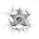 8 pointed star and crescent moon upside down  tattoo design idea