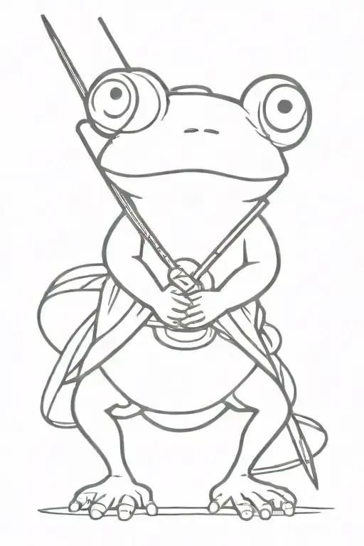Japanese inspired samurai frog standing in a simple calm pose. line art. black and white tattoo design idea