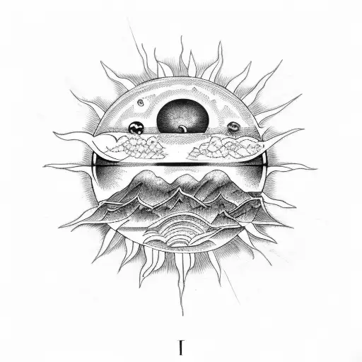 Sun and Moon with words Devotion, Obedience, Surrender  tattoo design idea