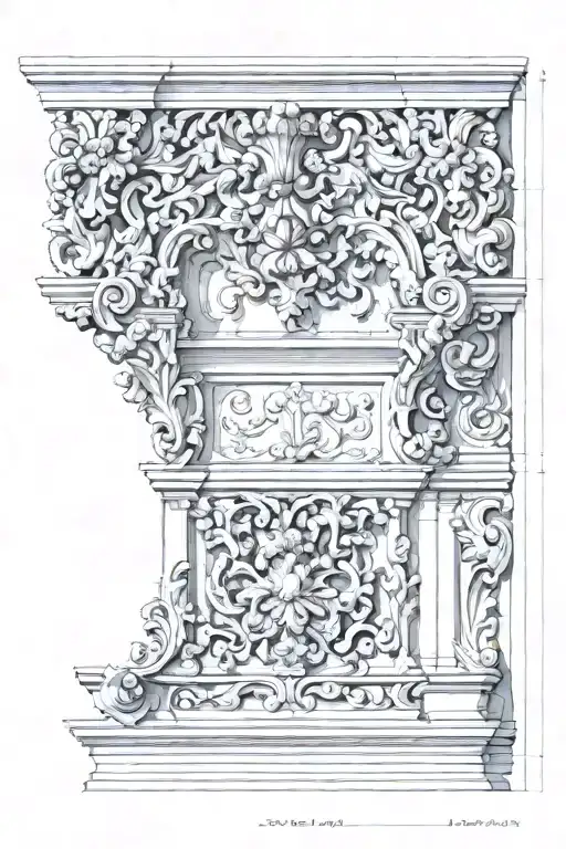 architectural terracotta baroque rectangular style tattoo design idea