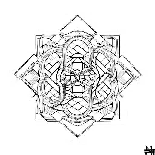 An intricate design of straight lines forming a labyrinth within a city tattoo design idea