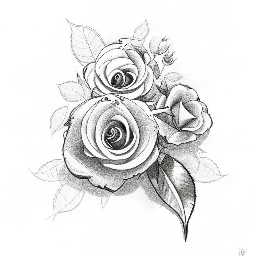 Woodpecker with roses tattoo design idea