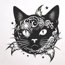 a cat silhoutte with an exploding nova inside surrounded tattoo design idea