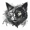 a cat silhoutte with an exploding nova inside surrounded tattoo design idea