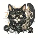 a cat silhoutte with an exploding nova inside surrounded tattoo design idea