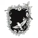 cherry branch with an Australian bird standing on it looking north and another Australian bird flying tattoo design idea