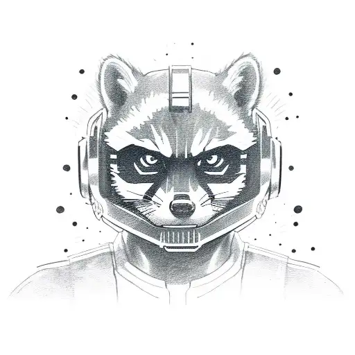 Rocket Raccoon con pistola en dibujo lineal  tattoo design idea