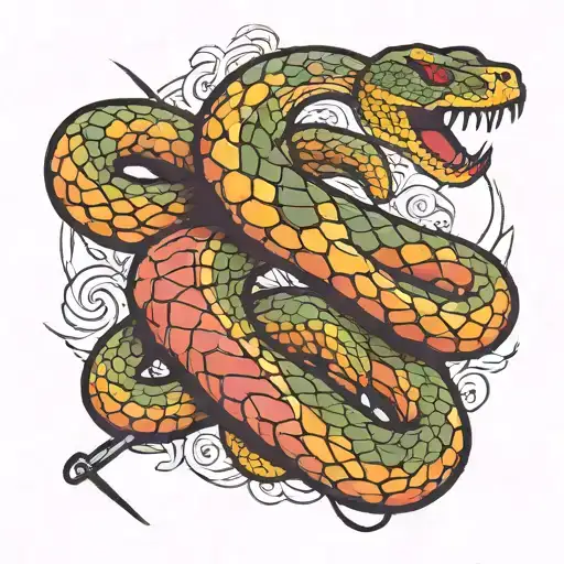 snake wrapped with sword  tattoo design idea