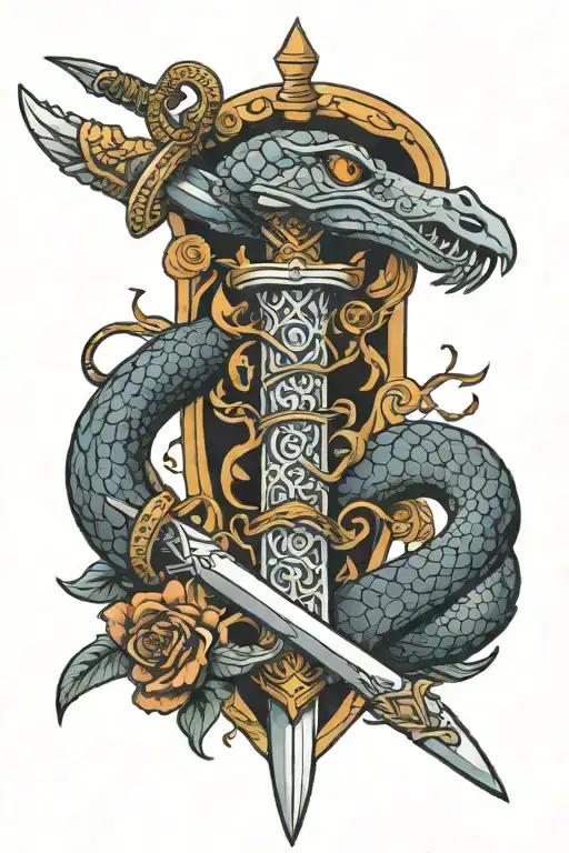 narsil sword with cobra wrapped tattoo design idea