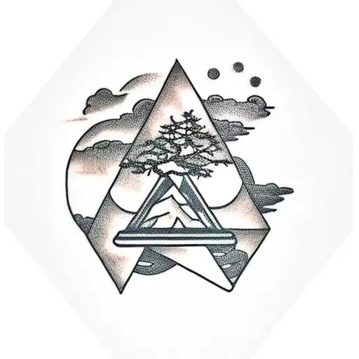 triangle with a bonsai tree tattoo design idea
