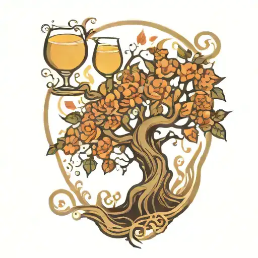 champagne tree of peace in shamanism tattoo design idea