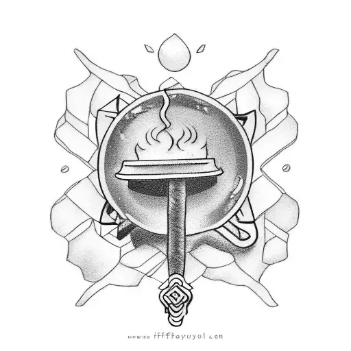 A coffee-themed tattoo with a touch of adventure, incorporating a samurai sword and speakers tattoo design idea
