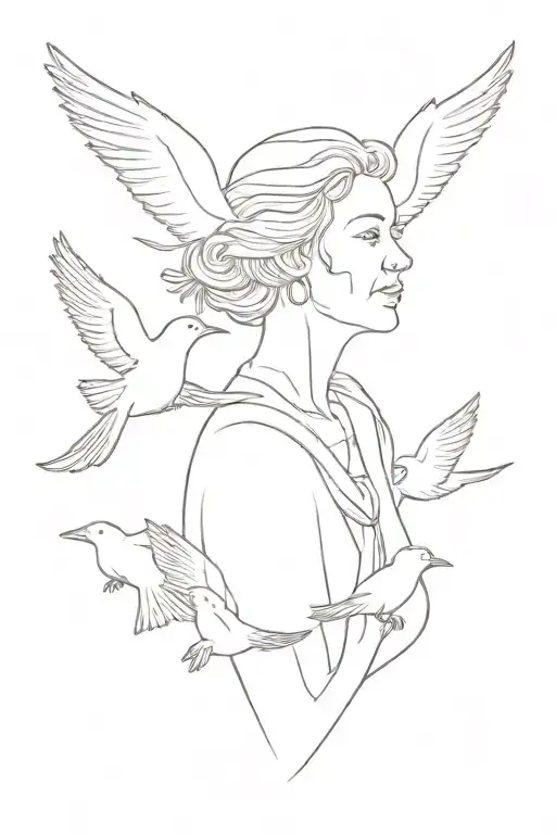 grandmother in heaven with white birds  tattoo design idea